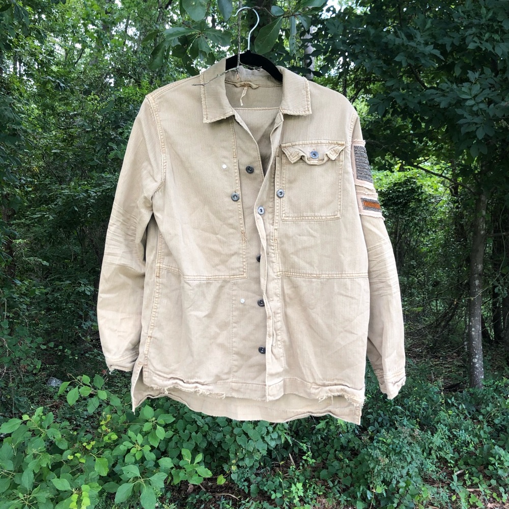 Free People Embellished Military Shirt Jacket